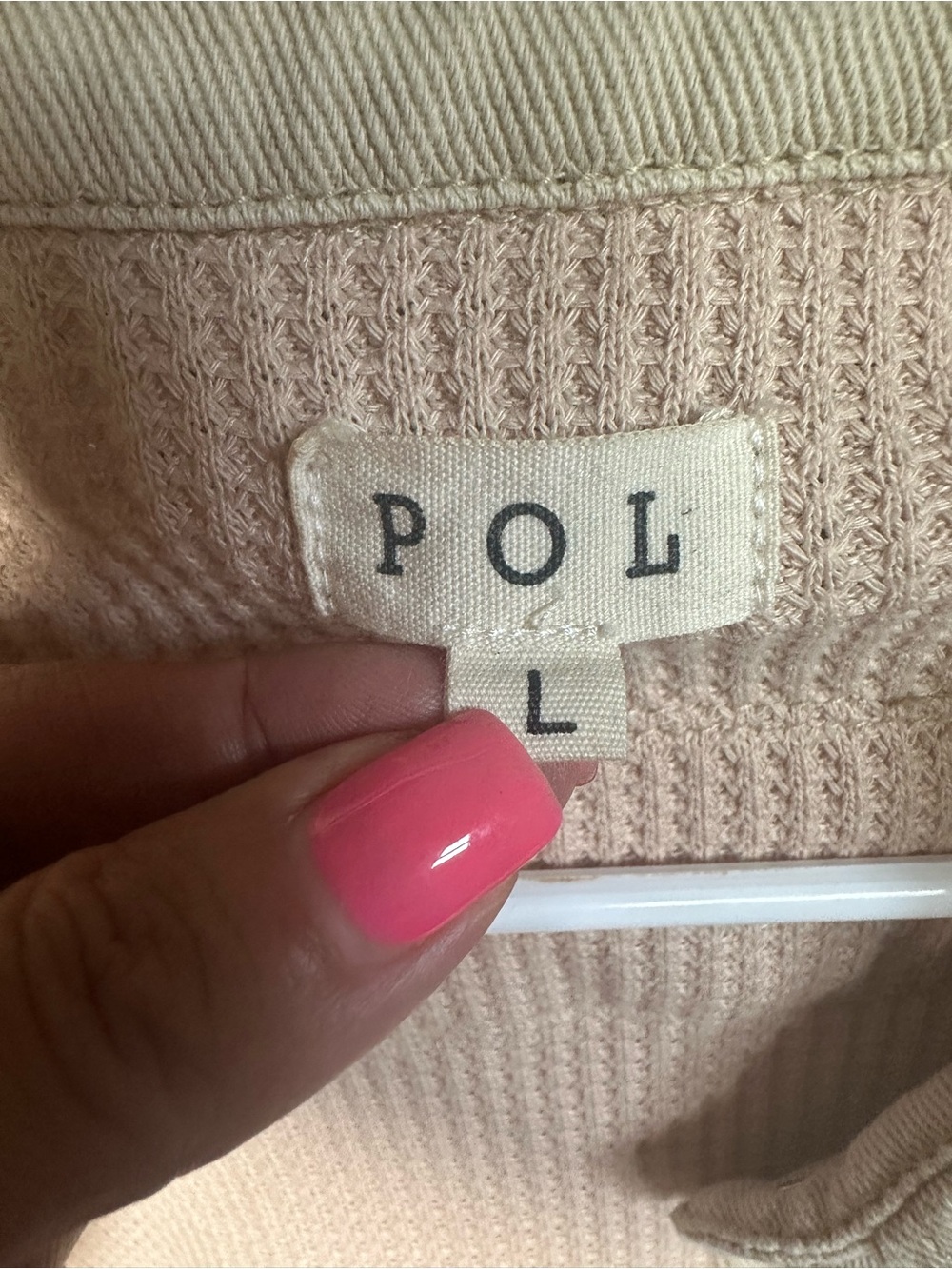 POL Blush Crochet Lace Patchwork Button Up | Shacket Oversized | Large - Picture 6 of 7